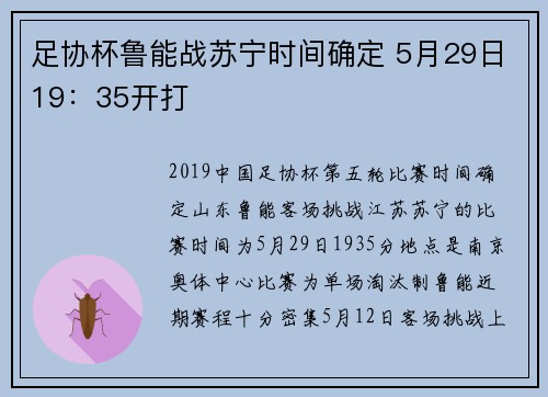 足协杯鲁能战苏宁时间确定 5月29日19：35开打